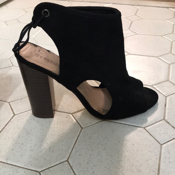 Black Suede Peep Toe Heels - Picture 5 of 6